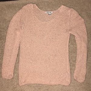 Light pink scoop neck sweater with gold sparkle